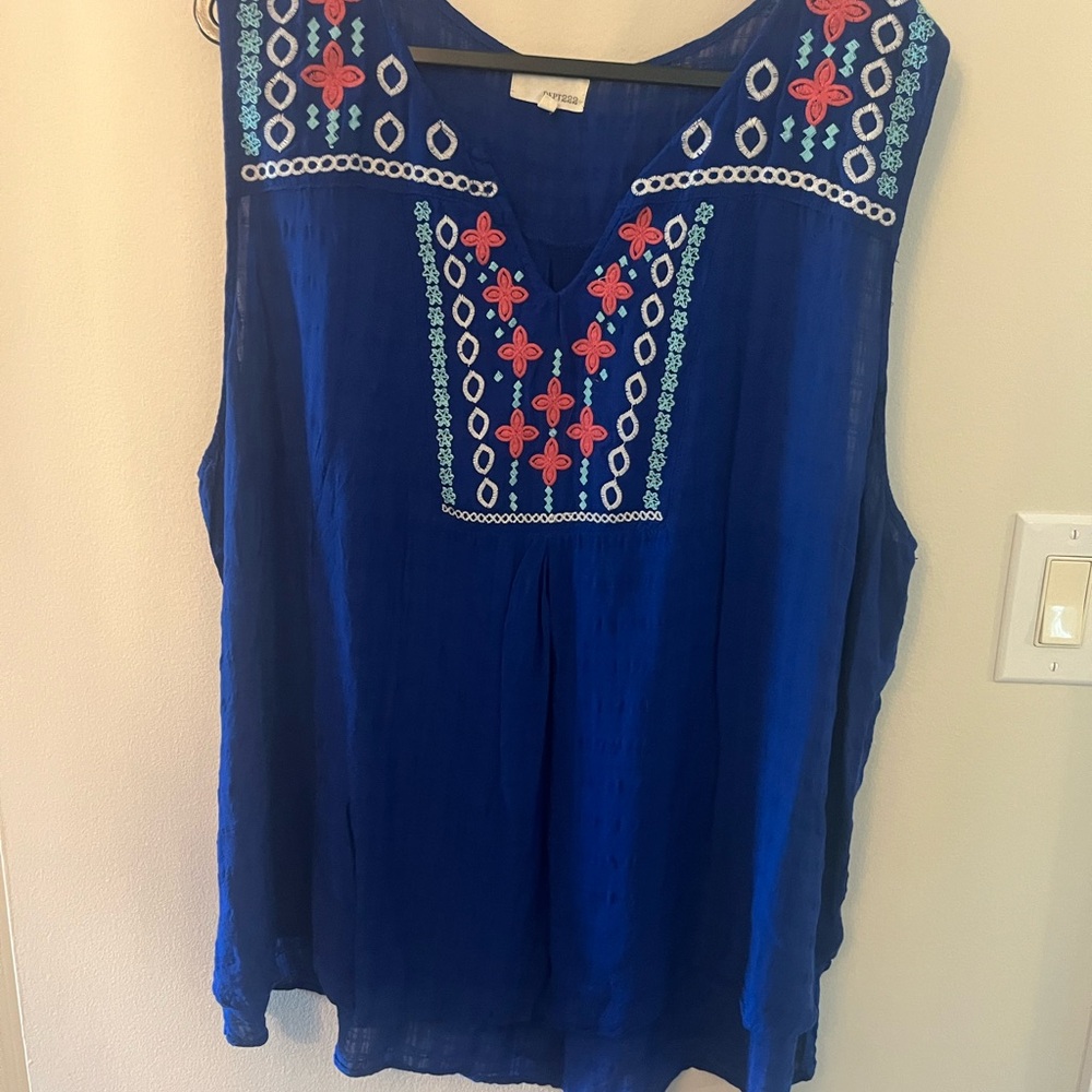 Dept222 Anthropologie Royal Blue Embroidered Blouse